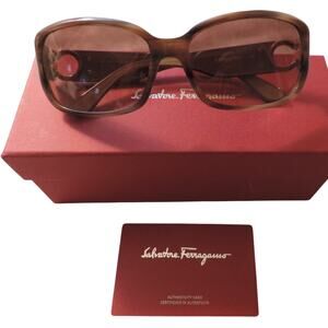 Salvatore Ferragamo Tortoise Shell Framed Sunglasses With Case